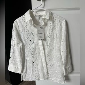 ZARA White Embroidered Shirt